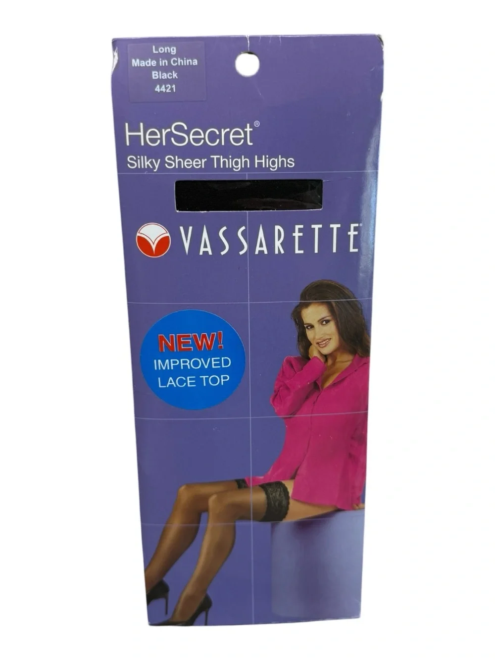 Vassarette Her Secret Silky Sheer Thigh High Stockings Size Long Black 4421 NOS